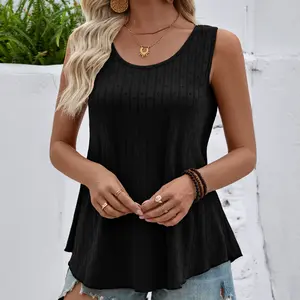 Women's Loose Fit Sleeveless Tank Round Neck Striped Heart Pattern Blouse