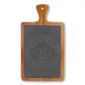 JK’s BBQ Pit Engraved Acacia & Slate Charcuterie Board – Personalized Serving Paddle