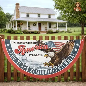 America 250th Anniversary Fan Flag – Red White & Blue Patriotic Bunting, 1776–2026 Half Round Porch Decor