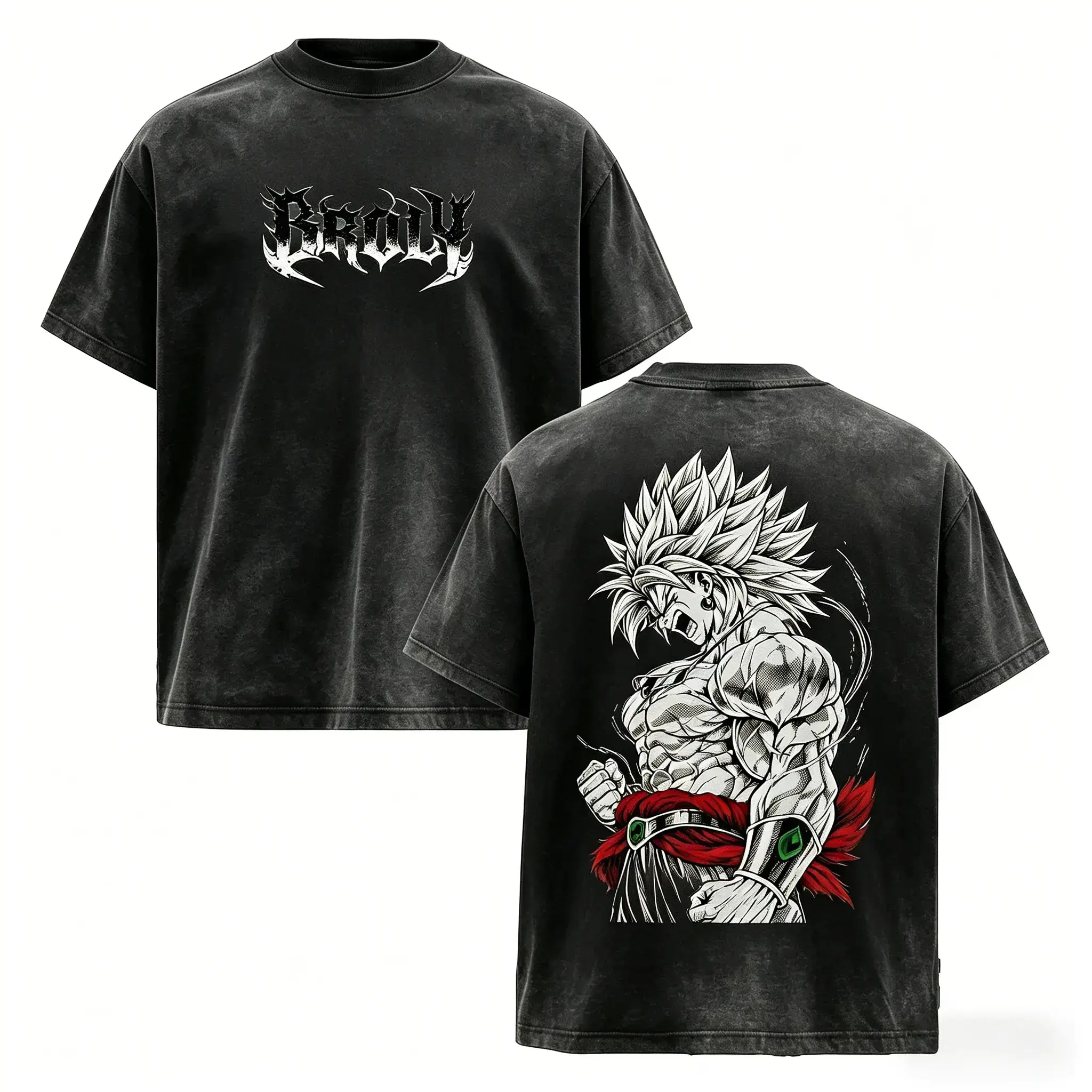 Men's Broly The Legendary Vintage Washed Oversized Graphic Tee - DBZ Double Printed, Heavyweight Cotton Unisex Shortsleeve Apparel, Classic Ribbed Clothing, Gym Pump Cover, Gift for Anime Fans, Streetwear, Vintage Graphic Tees, Oversize Tee