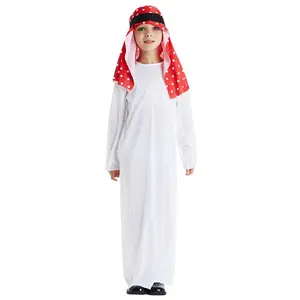 Carnival Middle Eastern Chief Boy's White and Red Arab Cosplay Costume Party Outfit for Drama Stage Performance