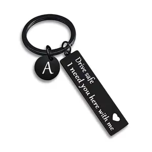 Drive Safe I Need You Here With Me Initial Letter Keychain Personalized Monogram Key Ring for Car Keys Fashion Accessory for Men Women Couples Drivers Gift for Boyfriend Husband Birthday Anniversary