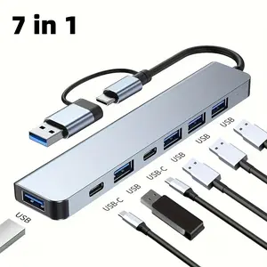 7-In-1 USB-C Docking Station, USB 3.0 Multi-Functional Card Reader, HUB Splitter, USB Port Adapters, Universal for Computer Tablet Phone