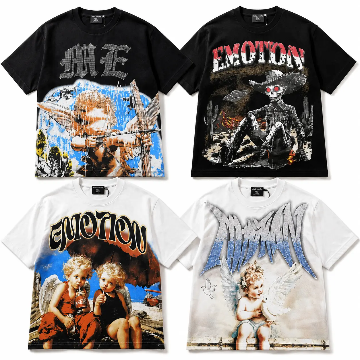 MIXED EMOTION Graphic T Shirt, Vintage Angel Gothic Print Oversized Tee for Men Women, Y2K Streetwear Casual Short Sleeve Shirt, Retro High Street Unisex Summer Top