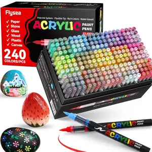 Acrylic Paint Pens, Brush Tip Acrylic, for Wood, Stone, Canvas, Glass, Fabric, Egg, Rock Painting & DIY Crafts, Automatic Ink Control Paint Markers