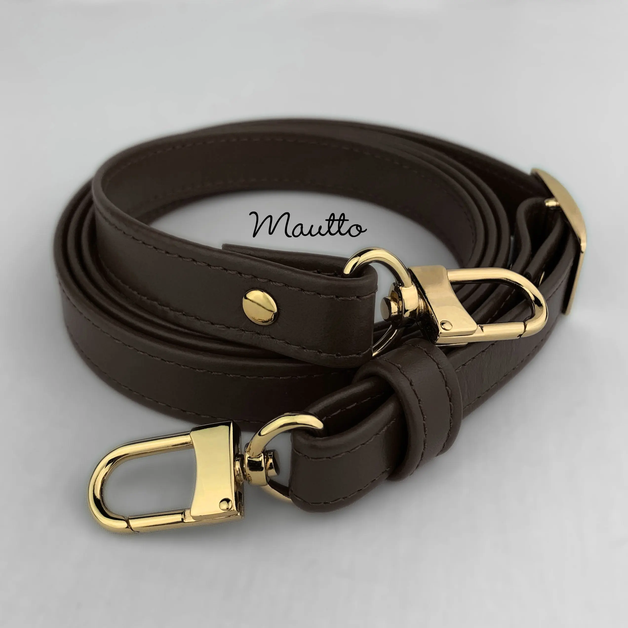 Dark Brown (Damier Ebene) Adjustable Leather Strap for LV Speedy, Noe, Metis, Trevi, etc - Standard 3/4 inch (19mm) Wide