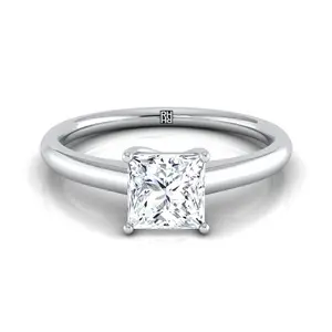 Contemporary Comfort Fit Flat Shank Solitaire Princess Cut Engagement Ring Setting in Platinum