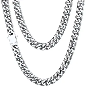 Stainless Steel Mens Cuban Link Chain, Black/ 18K Gold Plated Miami Cuban Chain Necklace, 5mm/7mm/9mm/12mm/14mm Width, No Tarnish& Durable Hip Hop Mens Jewelry, 18"-30", Send Gift Box