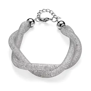 Shop LC White Crystal Twisted Rope Bracelet in Silvertone 9.5-11.5In