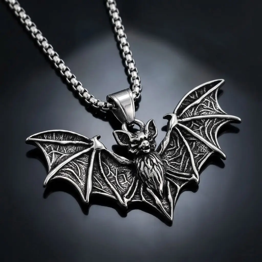 Stainless Steel Silver Bat Necklace - Lightweight Animal Gothic Jewelry for Men, Ideal Gift for Dad, Superhero Fan, Classmate