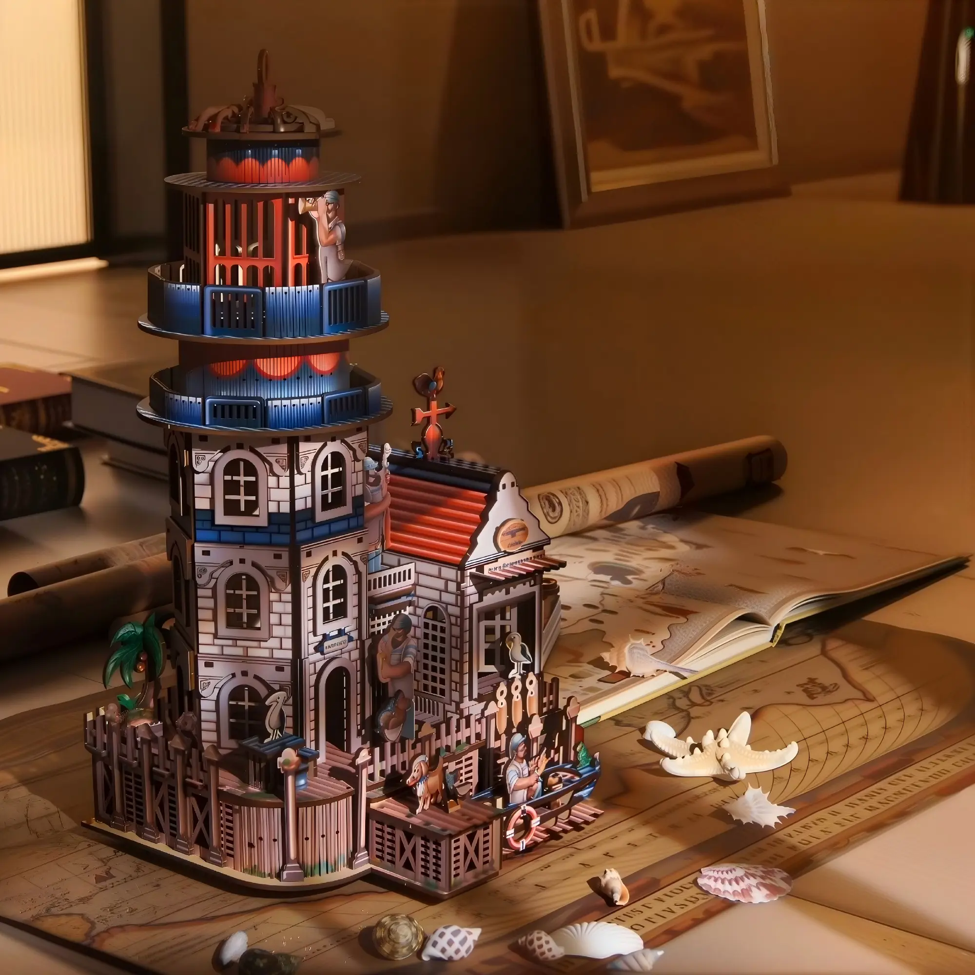 3D Wooden Puzzle House Building Kit - DIY Miniature Cottage with Wooden Pieces for Adults, Creative Crafting Home Desk Decor Inspired by Old Man and the Sea, Building Kits