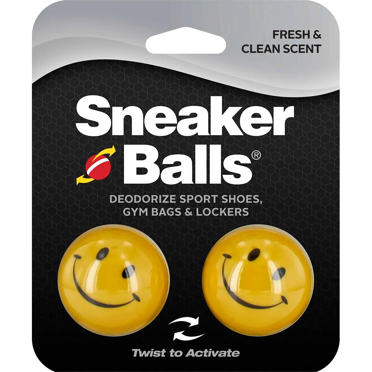 Sneaker Balls Happy Face Shoe Deodorizers, Twist-to-Activate Odor Eliminators with Lasting Scent for Footwear, Gym Bags & Lockers, 1 Pair
