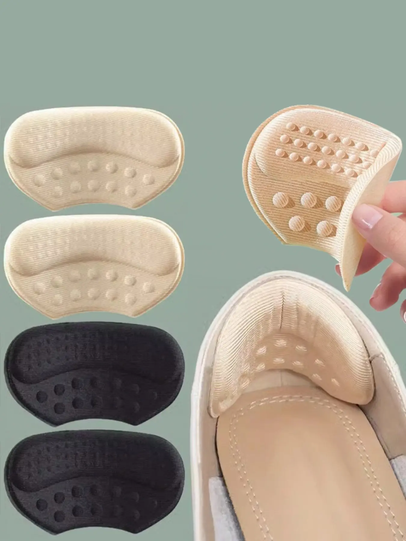 4 pieces of self-adhesive heel pads, in beige and black - hypoallergenic polyester fiber, anti-slip and blister-proof insoles, suitable for shoes that are too large, insoles, Foot pads, Non Slip Insole, Adhesive Inserts
