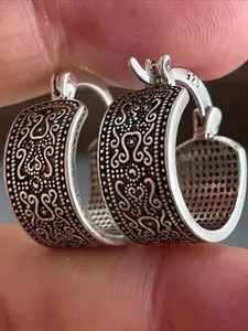 Vintage Boho Ethnic Jewelry Tribal Engraved Hoop Earrings for Women Daily Vacation Gift From A Best Friend