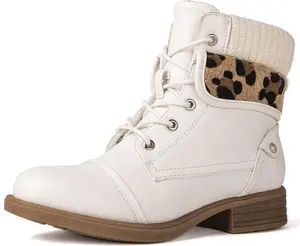 GLOBALWIN Women's Combat Boots Dressy Lace Up Brown Ankle Boots For Women Low Heel Size 5.5M