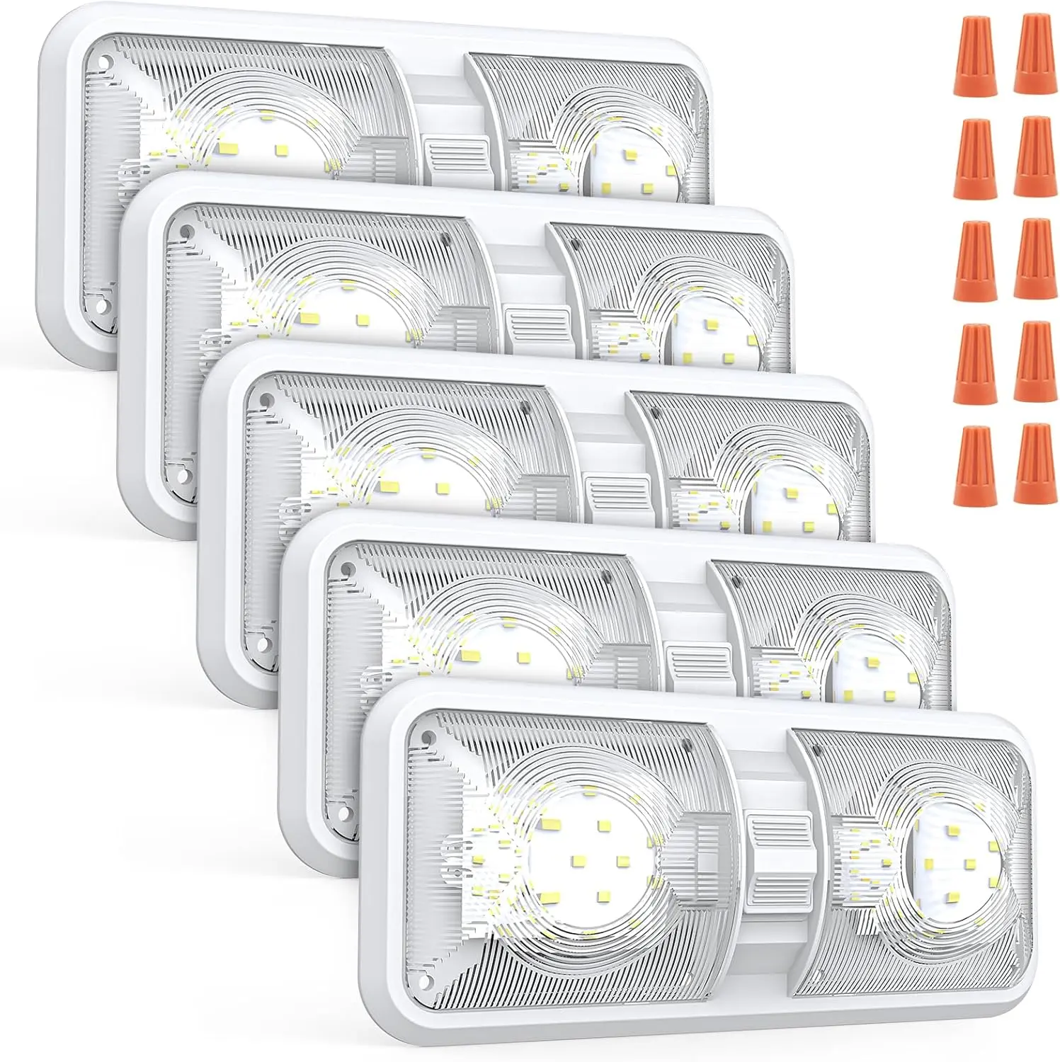 RV Lights Interior 5PCS, RV LED Ceiling Lights, 12V RV Lights Double Dome Light Fixture with ON/Off Switch for RV Car Trailer Camper Boat, Natural White