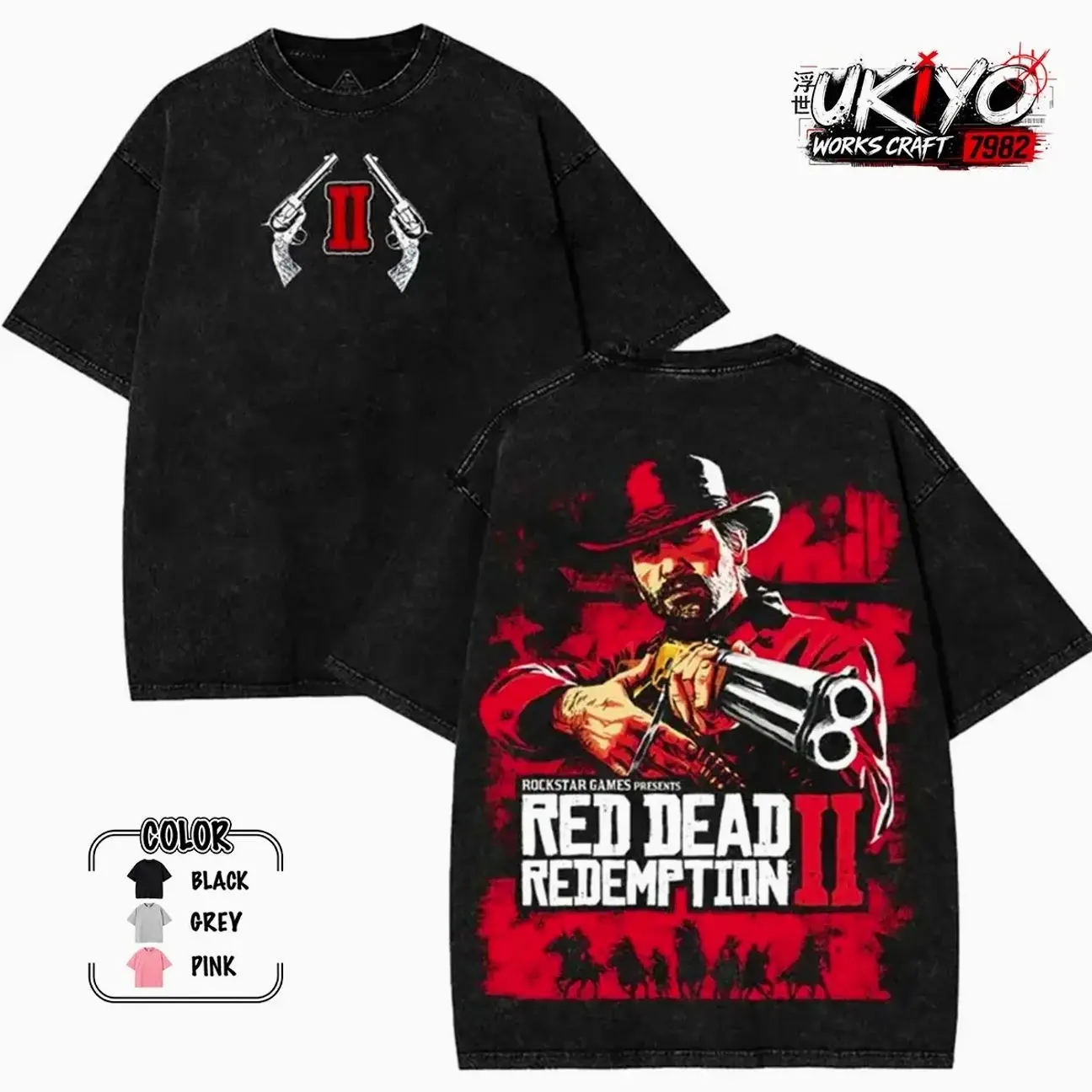 Red Dead Redemption 2 T-Shirt Vintage Arthur Morgan Graphic Tee, Retro Washed Oversized Cotton Shirt, RDR2 Rockstar Games Merch for Men Women TVF