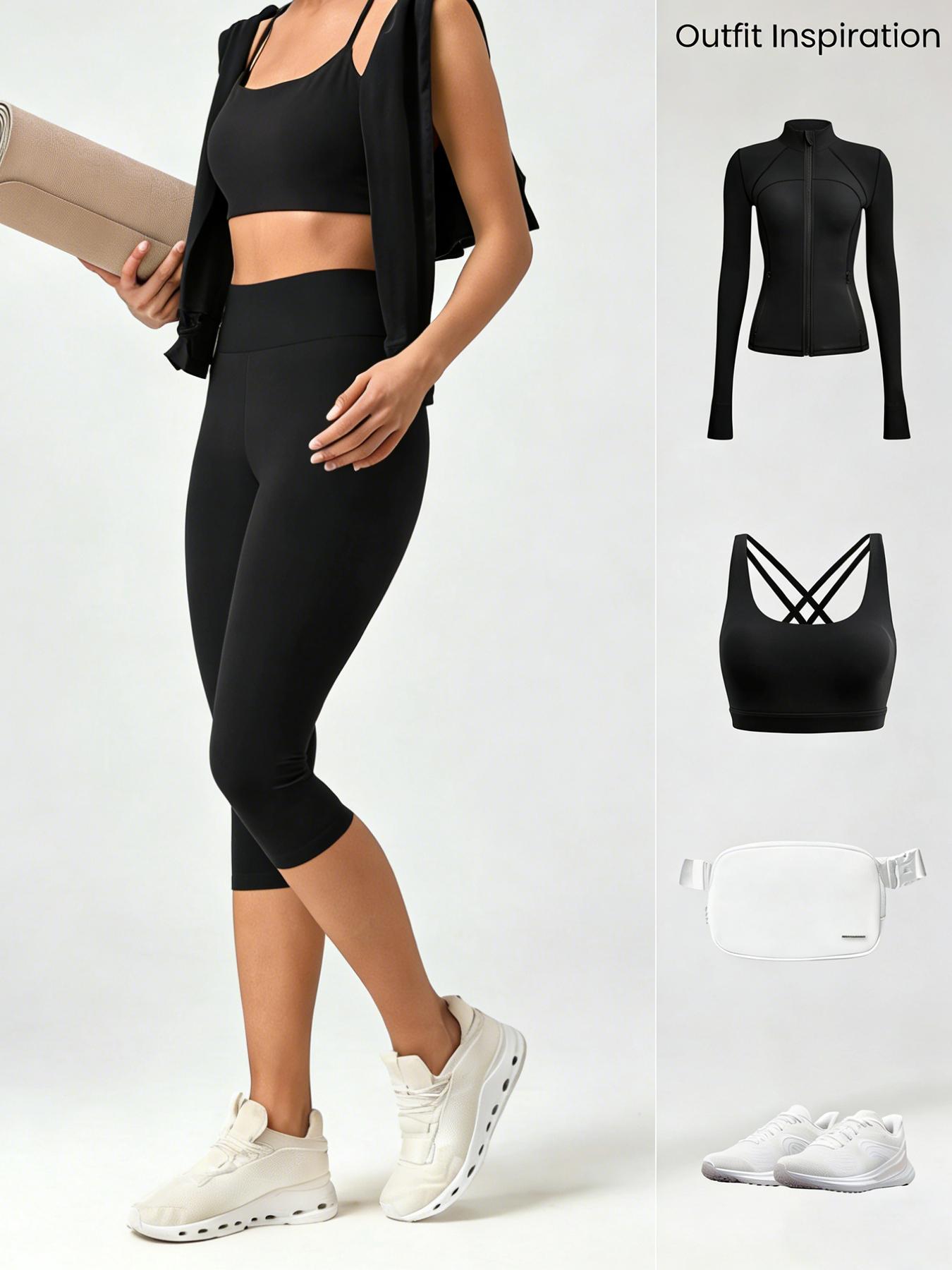 4-Pack yoga pants Sports Leggings For Women, High-Waisted Cropped Yoga Pants With Pockets, Women's Super Soft High-Elastic Capri Leggings - Full Coverage No See-Through Workout Pants, Solid Color Athletic Yoga Running Capris