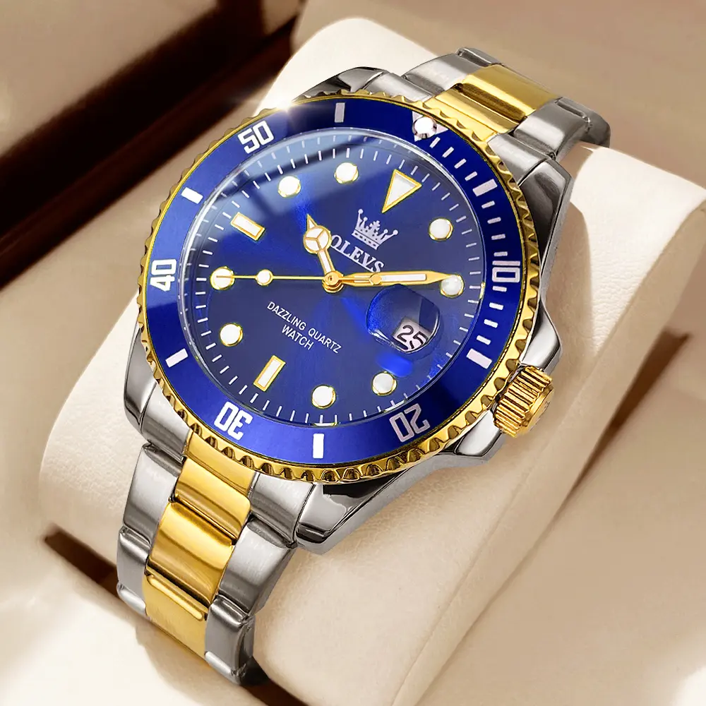 OLEVS Luxury Watches for Men Big Face Stainless Steel Business Dress Analog Quartz Watch with Day Waterproof Luminous Mens Wrist Watch 5885