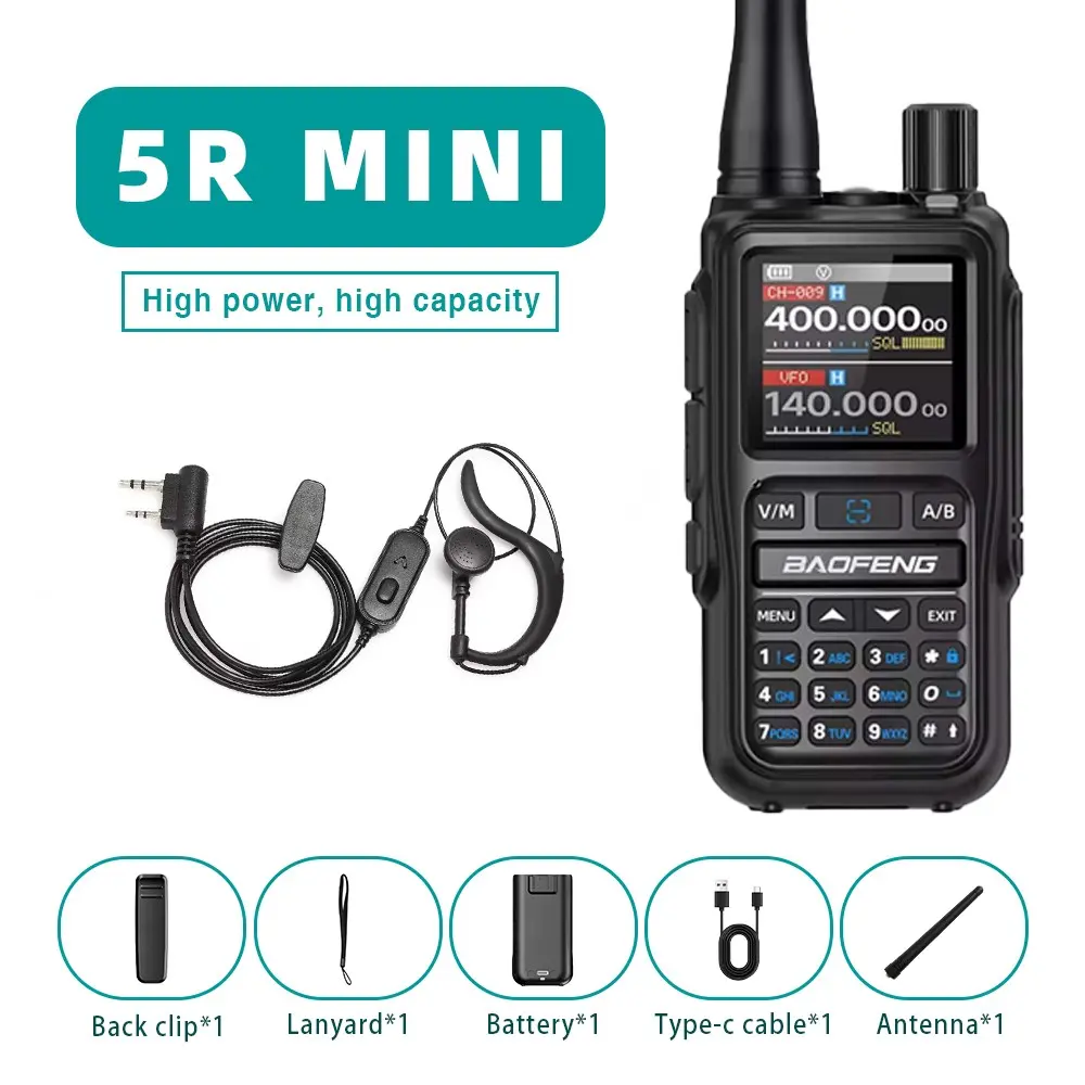 Baofeng UV-5r Mini Walkie Talkie, Durable Dual Band High Power Bluetooth-compatible Programming, One Click Frequency Match, Outdoor Self-Drive Radio, 1600mah Battery