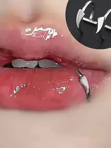 Stainless Steel Clip-On Vampire Fangs Lip Studs, Gothic Lip Jewelry, No Piercing Needed, Gothic Aesthetic & Hip-Hop Styles, Perfect for Daily Use, Parties, Halloween