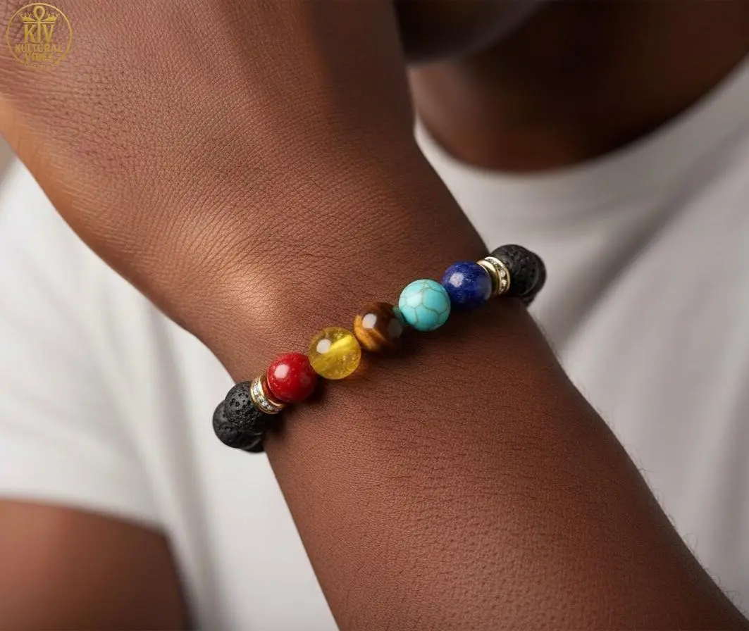 Unisex 7 Chakra Lava Rock Bracelet, Diffuser Bracelet for Essential Oils, Healing Crystal Beaded Wristband, Grounding Jewelry, Yoga Gift