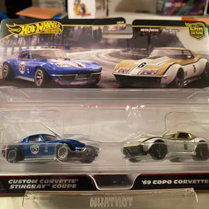 Hot Wheels Premium 2 Pack Corvette Set - Custom Corvette Stingray Coupe & 69 Copo Corvette, Includes 2 Cars