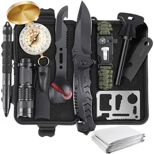 13 in 1 Survival Kit for Men Dad Husband, Tactical Gear Emergency Equipment with Knife Compass Flashlight Fire Starter, Outdoor Camping Hiking Hunting Adventure Gifts