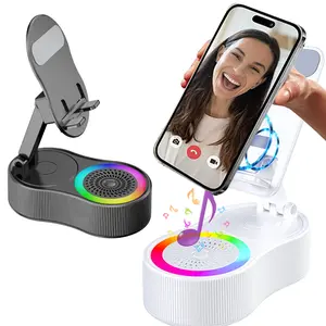 Wireless Induction Audio Bluetooth Speaker, 5-in-1 Bluetooth Audio Power Bank Bracket Induction Bracket Speaker Folding Lifting Charging Treasure Holder, Gifts for Men Women (White)