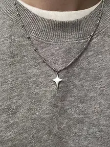 Trendy Y2K Design Four-Point Star Stainless Steel Necklace, Minimalist Chain, Simple Daily Versatile Unisex Personalized Jewelry, Men and Women
