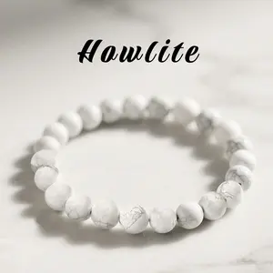 Howlite Natural Crystal Round Bead Strand Energy Healing Stone Bracelet for Men & Women Stress Relief Focus Protection US Market Ready Jewelry Gift