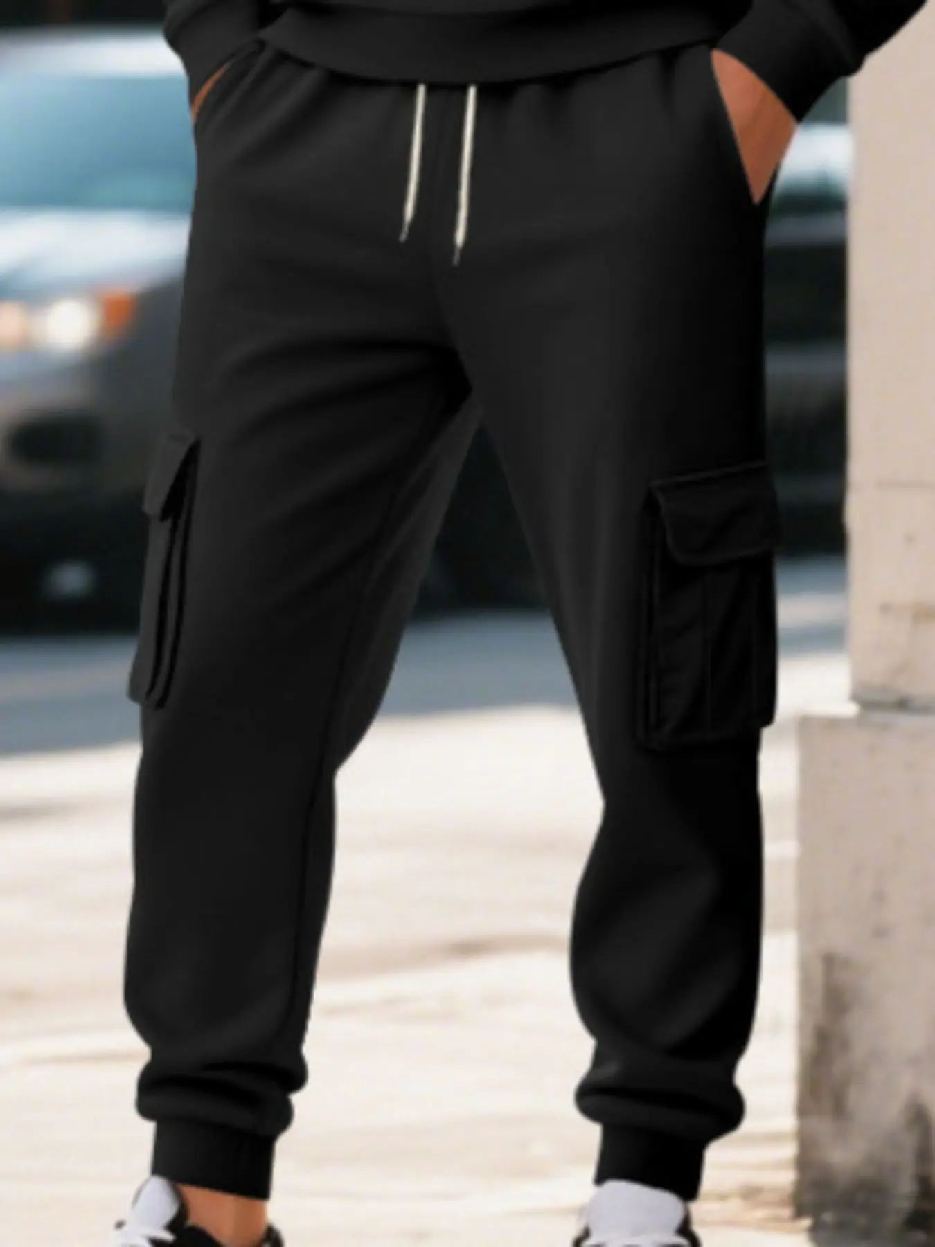 Men's Fleece Cargo Jogger Pants, Soft Polar Fleece Sweatpants with Multi Pockets & Drawstring Waist, Warm Elastic Cuffed Trousers for Winter Casual, Outdoor & Streetwear