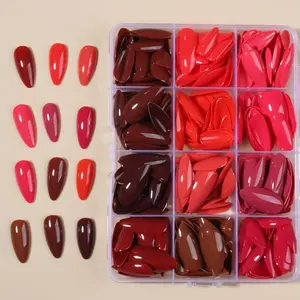 Solid Color Long Almond Fake Nail, Almond Shape Nails, 360pcs/box Glossy Press on False Nails, Removable DIY Nail Art Decoraitons Kit for Women & Girls