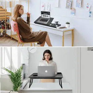 Adjustable Folding Laptop Desk Bed Computer Table For Home Office Use With Cup Holder