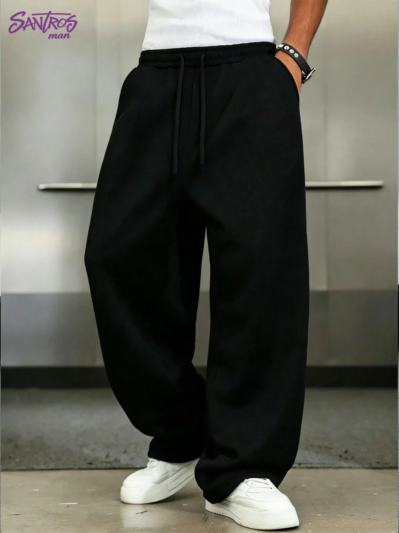 Unisex Black Heavyweight Wide Leg Loose Sweatpants No Print American Streetwear Pants Trouser