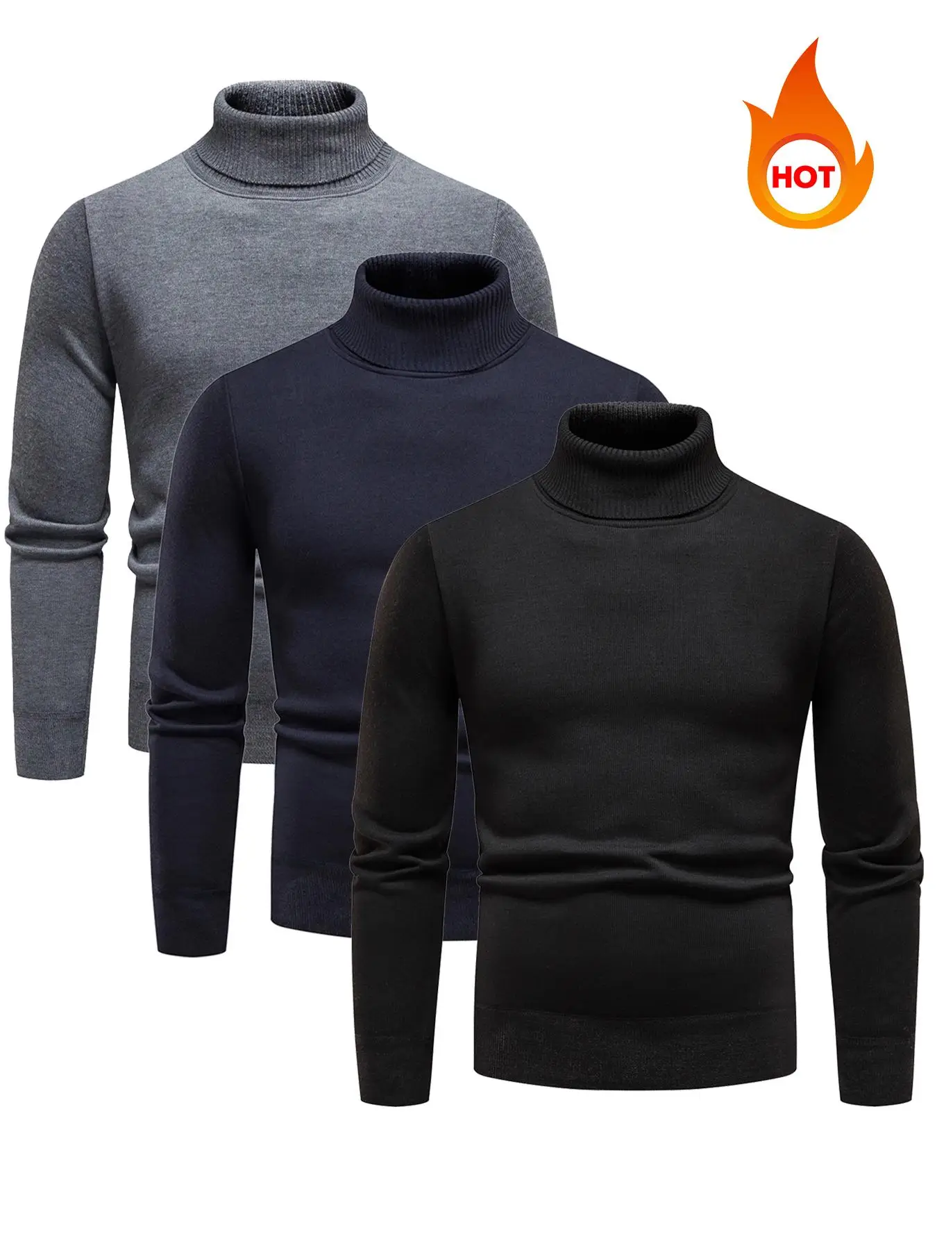 Men's Solid Turtle Neck Sweater, Regular Fit Casual Warm Cozy Long Sleeve Jumper for Fall & Winter, Knit Top for Men, Men's Knitwear for Daily Wear