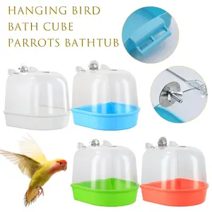 Hanging Bird Bath Cube Parrots Bathtub Bath Shower Box Cage Accessory for Little Bird Canary Budgerigar Cockatiel Bird Supplies