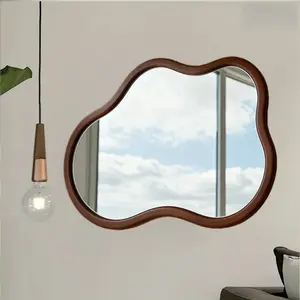 1pc, 2D modern style elegant red brown cloud shaped art 'acrylic+wood' mirror - self-adhesive wall mirror - romantic wedding festival scene decoration mirror - dressing table makeup mirror - home decoration mirror - easy to install