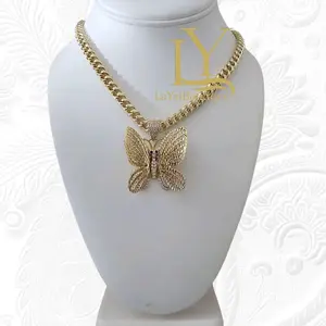 LaYaiBoutique #1629 Butterfly Necklace and Pendant 14k Gold Overlay High Quality