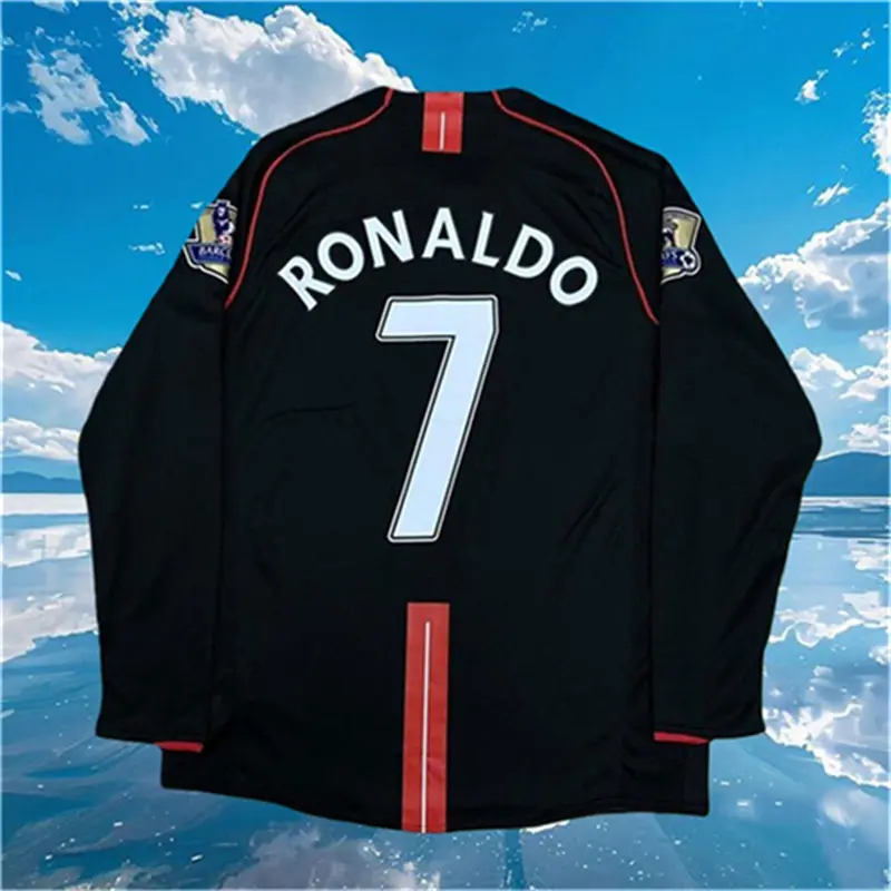 07 08 Away Retro Black No.7 Ronaldo Long Sleeve Soccer jersey