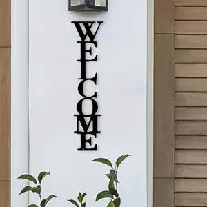 1 piece of metal wall art welcome sign - vertical entrance decoration, front door decoration, home decoration, housewarming gift, layout design, living room or porch interior wall hanging, wall decoration