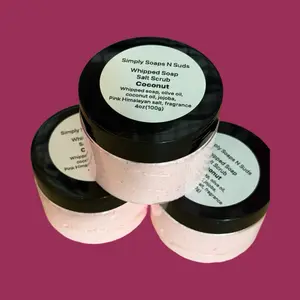 Simply Soaps N Suds Pink Himalayan Salt Body Scrub Coconut Scented Whipped Soap 40g - Hydrating, Lather-Rich, Perfect for Cleansing and Shaving