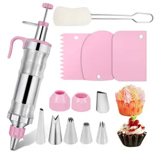 Black Friday Icing Decoration Gun Set Cake Decorating Tools 6 Russian Piping Icing Nozzles 3 Cream Scraper Stainless Steel Dessert Decorator Syringe Cupcake Frosting Filling Injector  Pastry