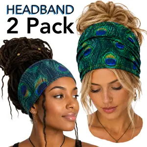 2 Pack Wide + Long Headbands | Peacock Wide Headband & Long Dread band for Locs, Braids & Buns