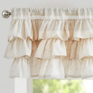 Ruffled Valance Curtain Linen Kitchen Window Valance for Living Room Bedroom 18 Inch Farmhouse Cottage Shabbychic Style Light Filtering Small Window Treatment 1 Panel Crude