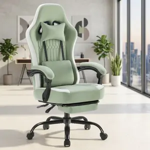 Winged Ergonomic Gaming Chair, 90-135° Reclining Fabric Desk Chair with Pocket Spring Cushion, Removable Headrest & Slidable Lumbar Pillow, 4" Height Adjustable 3-Stage Gas Lift Chair with Retractable Footrest & 360° Silent Casters for Home Game Room, Gre
