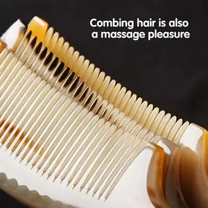 Natural Horn Comb Set, 2 Counts/set Durable Wide Tooth Comb & Hair Brush, Heatless Styling Tool for Women & Men