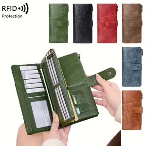 Anti-Theft Women'S Wallet, PU Solid Color Soft Leather Large-Capacity Clutch Bag, Double Zipper 70% Off Long Wallet, Men'S Multifunctional Long Wallet