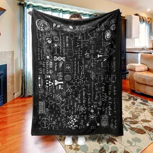 Launch The 1pc Scientific Formula Pattern Throw Blanket, a Versatile Blanket Featuring Blackboard Math And Physics Designs, Perfect for Lightweight Ultra-Soft Comfort on Sofa Beds And Chairs, Ideal As a Holiday Gift