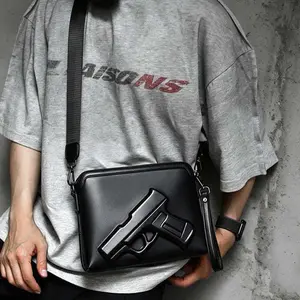 Men’s Statement Gun Pattern Crossbody Sling Bag, Waterproof Leather Chest Pack with Adjustable Strap, Fashion Streetwear Accessory for Night Out Hiking
